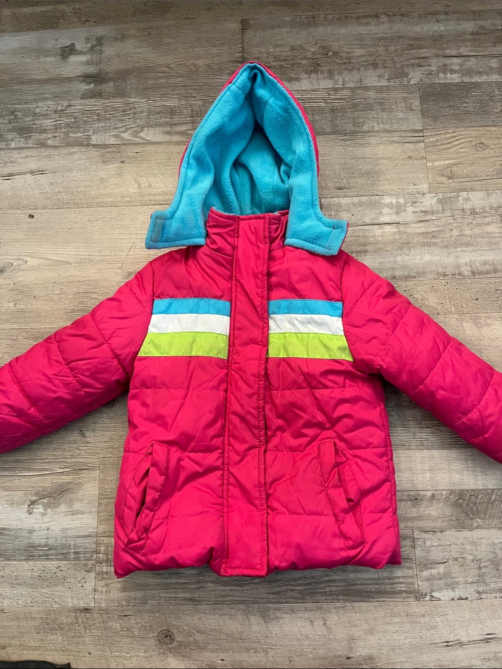 Pink Platinum Bright Pink Hooded Puffer Jacket with Blue Lining